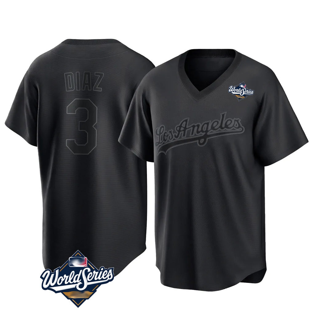Los Angeles Dodgers #3 Edwin D¨ªaz Player Black HeidiMiller World Series Pitch Fashion T-shirt Stitched Jerseys