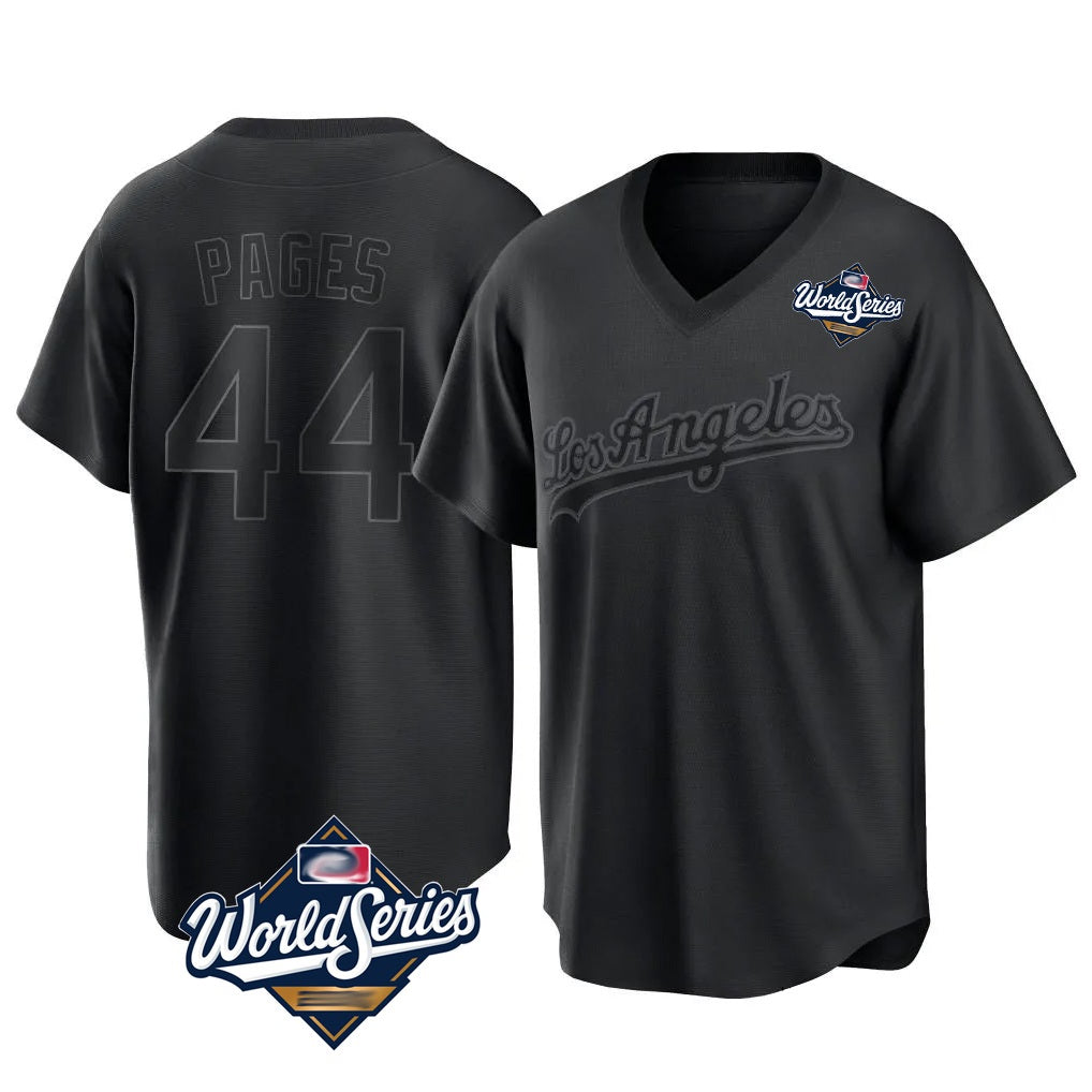 Los Angeles Dodgers #44 Andy Pages Player Black HeidiMiller World Series Pitch Fashion T-shirt Stitched Jerseys
