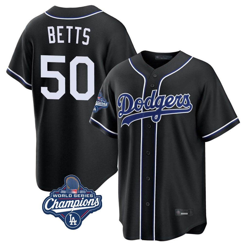 Los Angeles Dodgers #50 Mookie Betts Player Black HeidiMiller World Series Meet Carbon Limited Home Stitched Jerseys