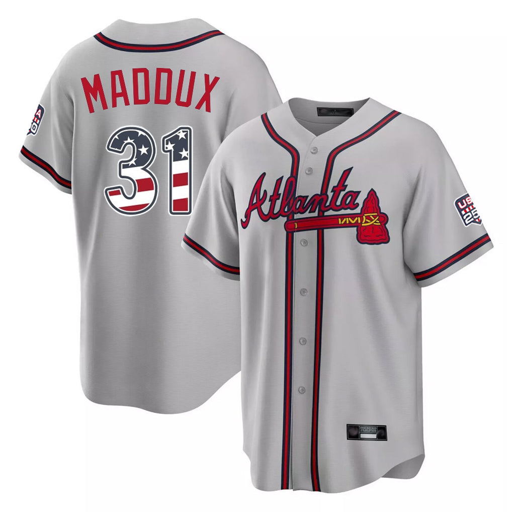 Atlanta Braves #31 Greg Maddux Player Gray HeidiMiller USA 250 Fourth Of July Limited Home Game Stitched Jerseys