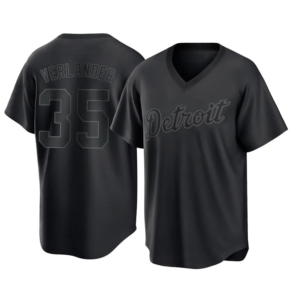 Detroit Tigers #35 Justin Verlander Player Black HeidiMiller T-shirt Home Game Stitched Jerseys