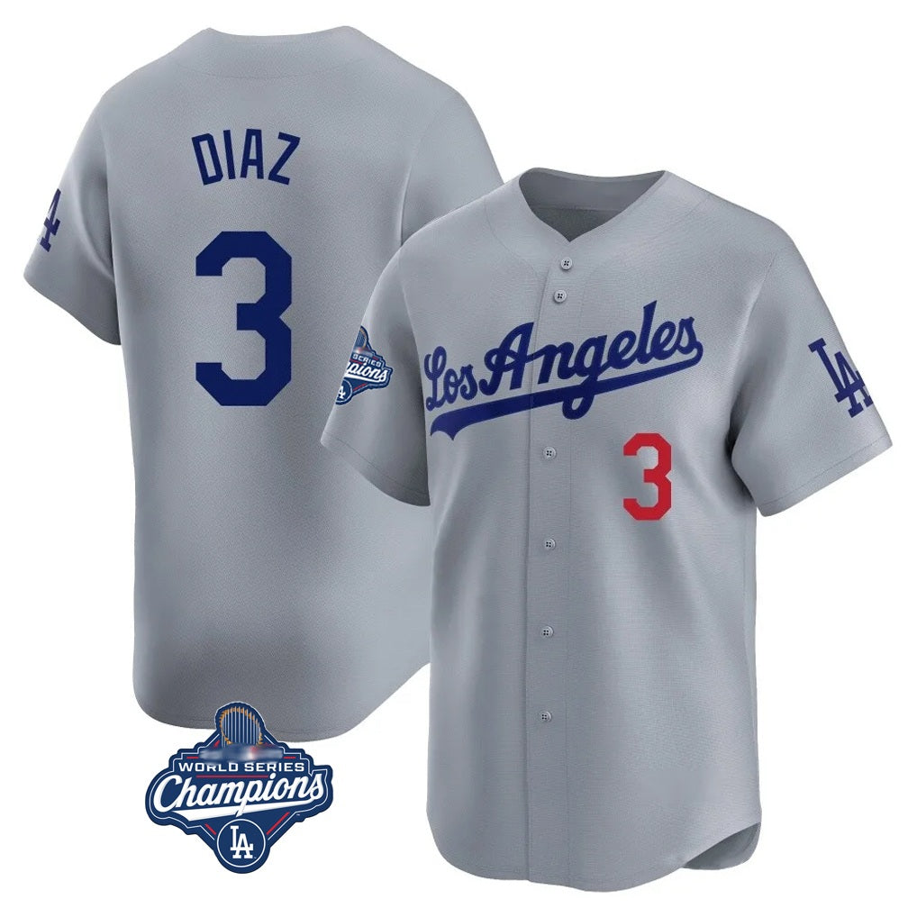 Los Angeles Dodgers #3 Edwin D¨ªaz Player Gray HeidiMiller World Series Meet Limited Home Stitched Jerseys