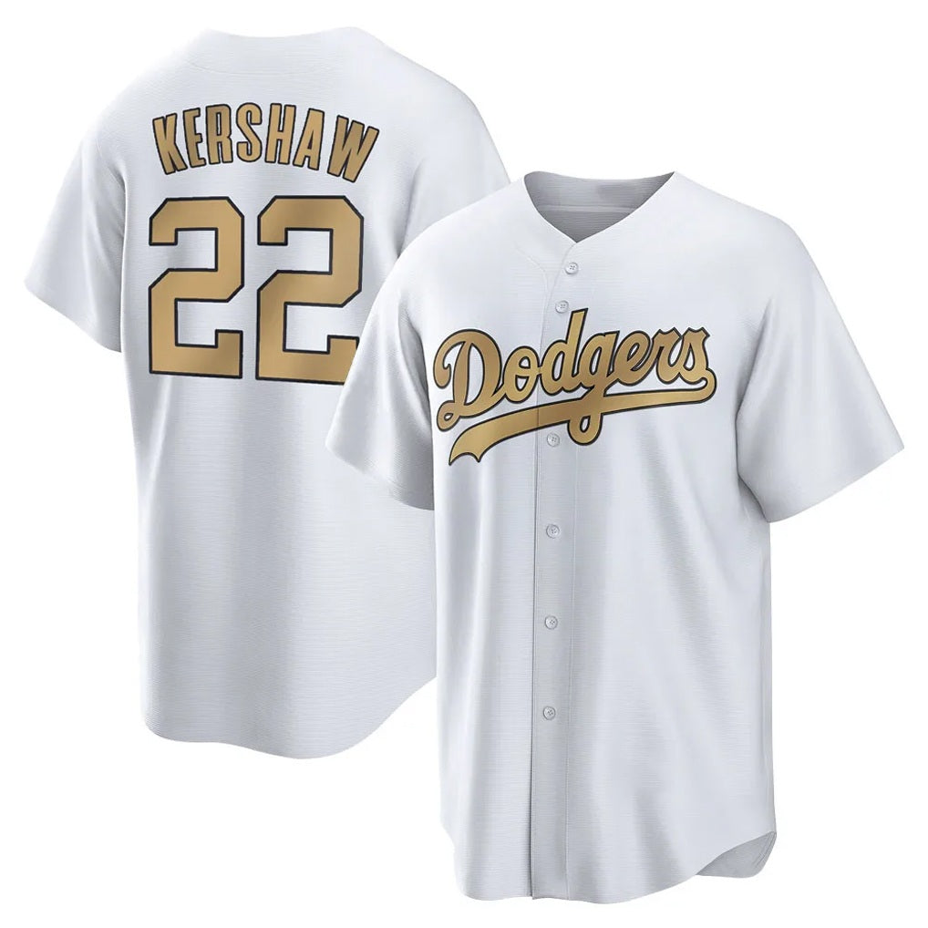 Los Angeles Dodgers #22 Clayton Kershaw Player White Gold HeidiMiller Collection Game Home Stitched Jerseys