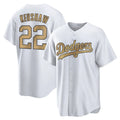 Los Angeles Dodgers #22 Clayton Kershaw Player White Gold HeidiMiller Collection Game Home Stitched Jerseys