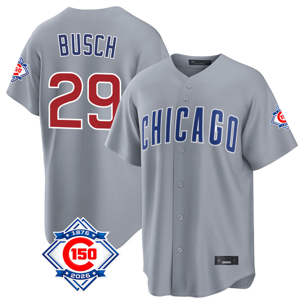 Chicago Cubs #29 Michael Busch Player Gray HeidiMiller 150th Anniversary Home Game Stitched Jerseys