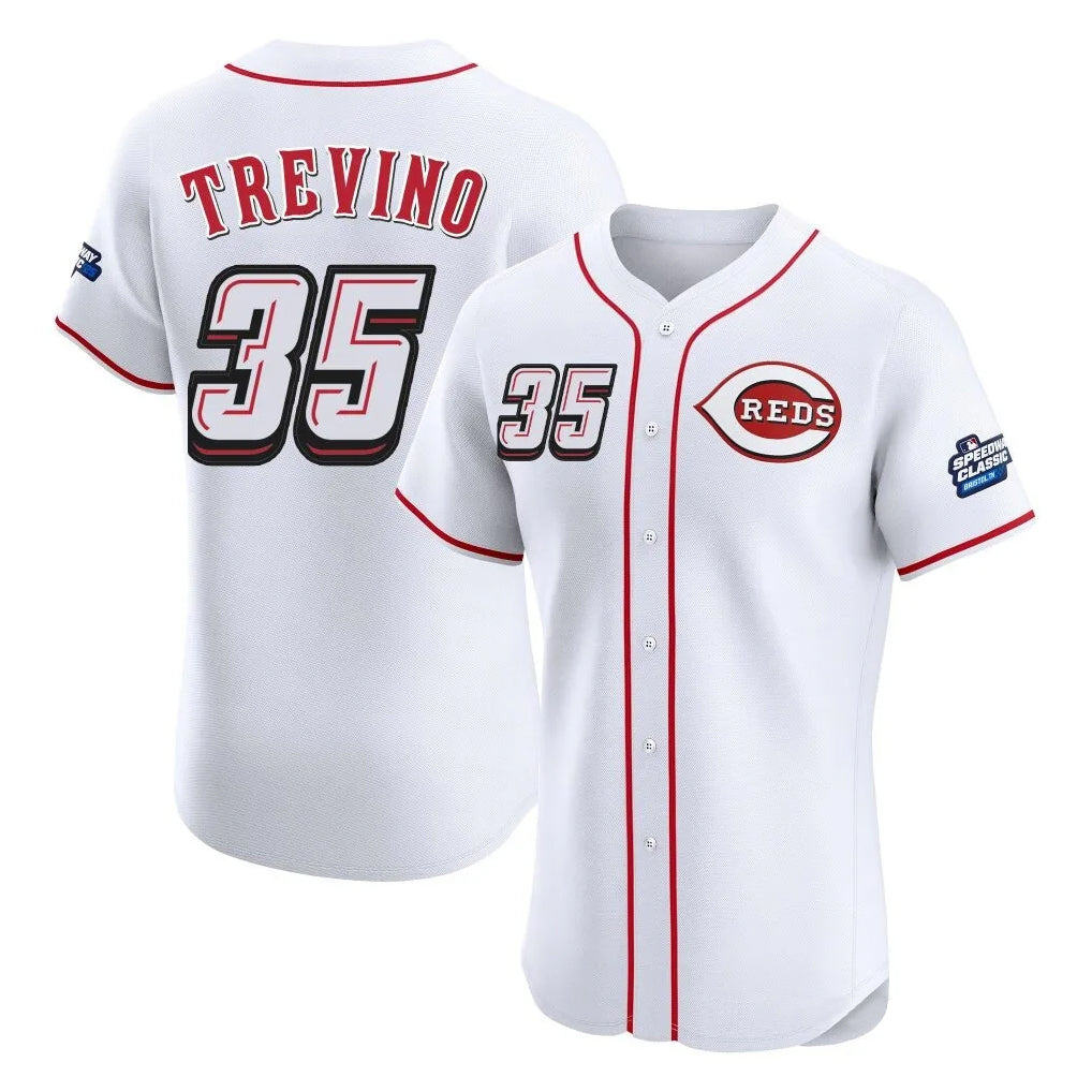 Cincinnati Reds #35 Jose Trevino Player White HeidiMiller Speedway Classic Limited Elite Home Stitched Jerseys