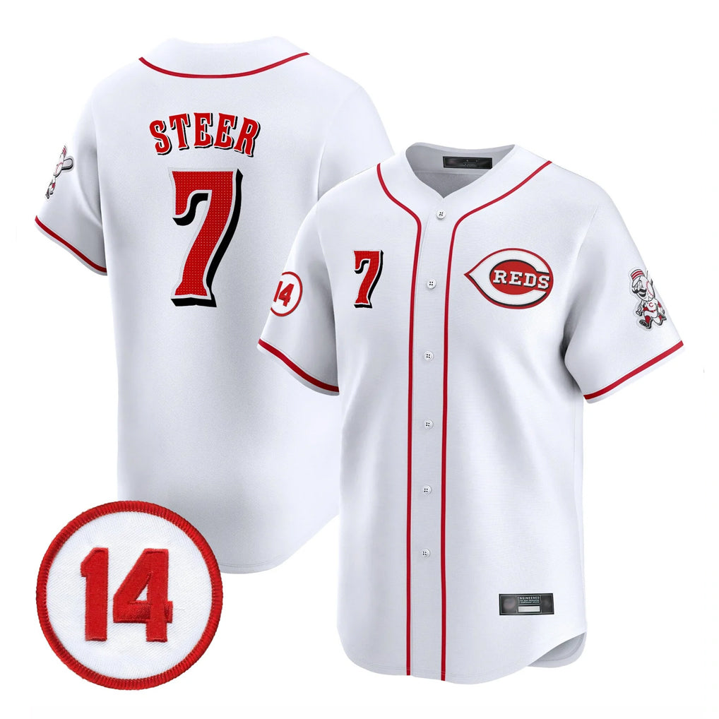 Cincinnati Reds #7 Spencer Steer Player White HeidiMiller Vapor Premier Limited Home Stitched Jerseys