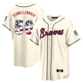 Atlanta Braves #56 Spencer Schwellenbach Player Cream HeidiMiller USA 250 Fourth Of July Limited Home Game Stitched Jerseys