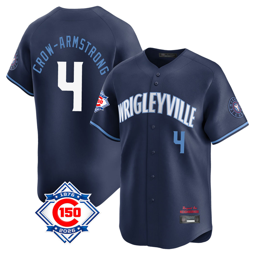 Chicago Cubs #4 Pete Crow-Armstrong Player Navy HeidiMiller City Connect 150th Anniversary Limited Home Stitched Jerseys