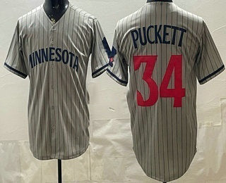 Minnesota Twins #34 Kirby Puckett Grey HeidiMiller Cool Base Stitched Jersey