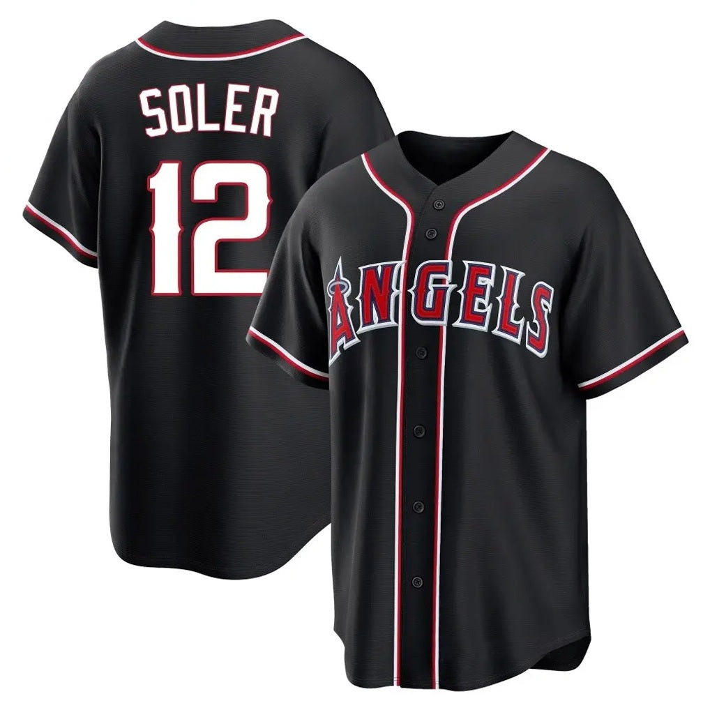 Los Angeles Angels #12 Jorge Soler Player Black HeidiMiller Fashion Out Home Game Stitched Jerseys