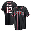 Los Angeles Angels #12 Jorge Soler Player Black HeidiMiller Fashion Out Home Game Stitched Jerseys