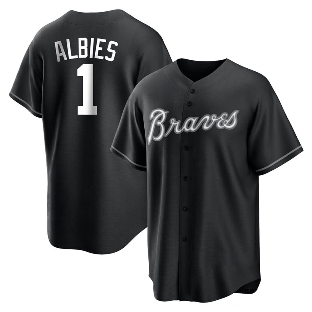 Atlanta Braves #1 Ozzie Albies Player Black HeidiMiller Home Game Stitched Jerseys