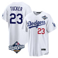 Los Angeles Dodgers #23 Kyle Tucker Player White HeidiMiller World Series Home Game Stitched Jerseys