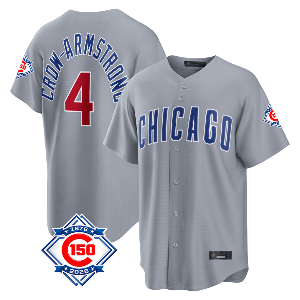 Chicago Cubs #4 Pete Crow-Armstrong Player Gray HeidiMiller 150th Anniversary Home Game Stitched Jerseys