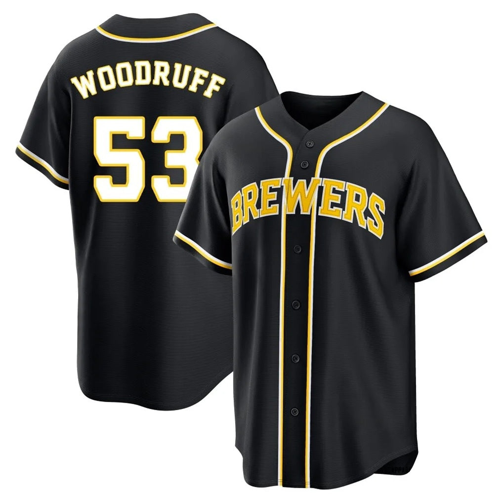 Milwaukee Brewers #53 Brandon Woodruff Player Black HeidiMiller Fashion Out Home Game Stitched Jerseys