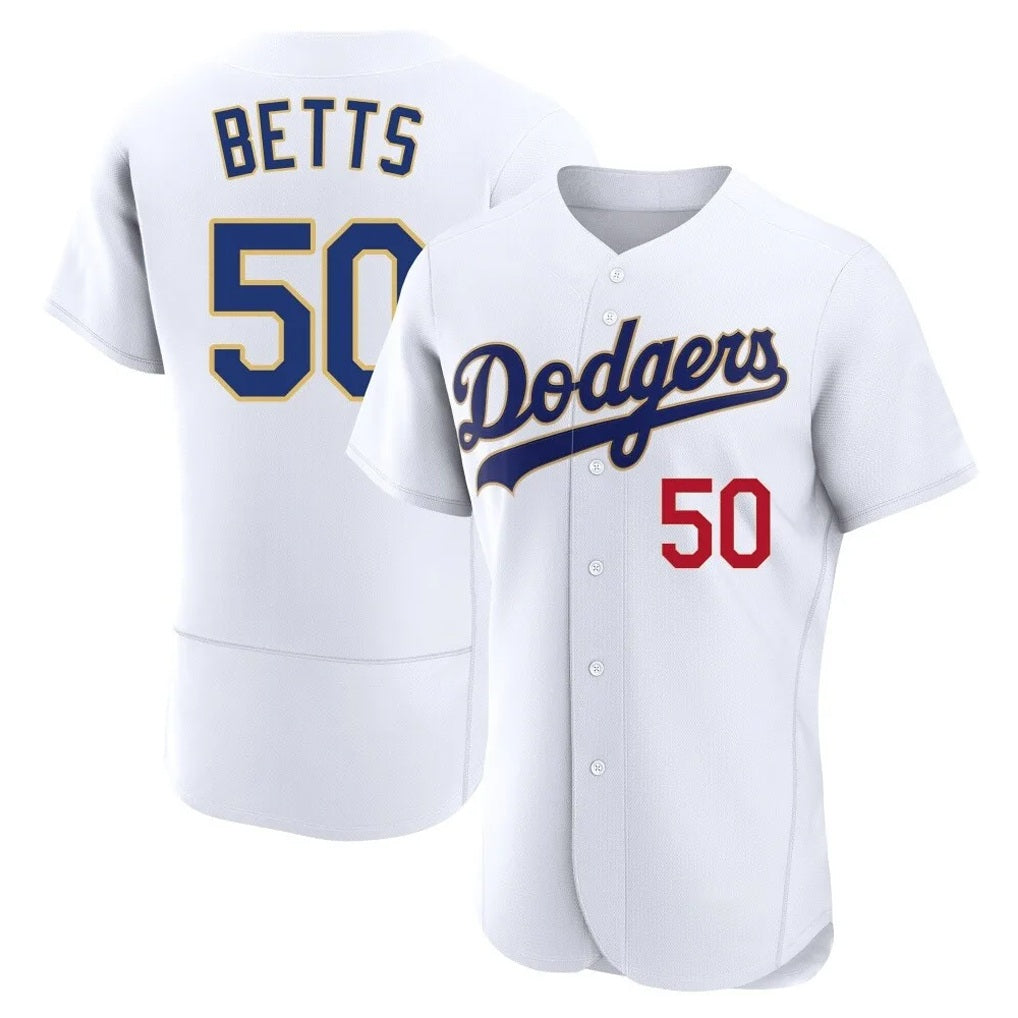 Los Angeles Dodgers #50 Mookie Betts Player Gold White HeidiMiller 2026 Collection Stadium Limited Elite Stitched Jerseys