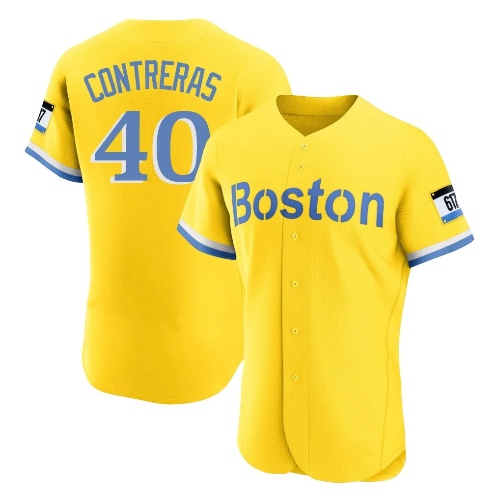 Boston Red Sox #40 Willson Contreras Player Yellow HeidiMiller Limited Elite Home Game Stitched Jerseys1