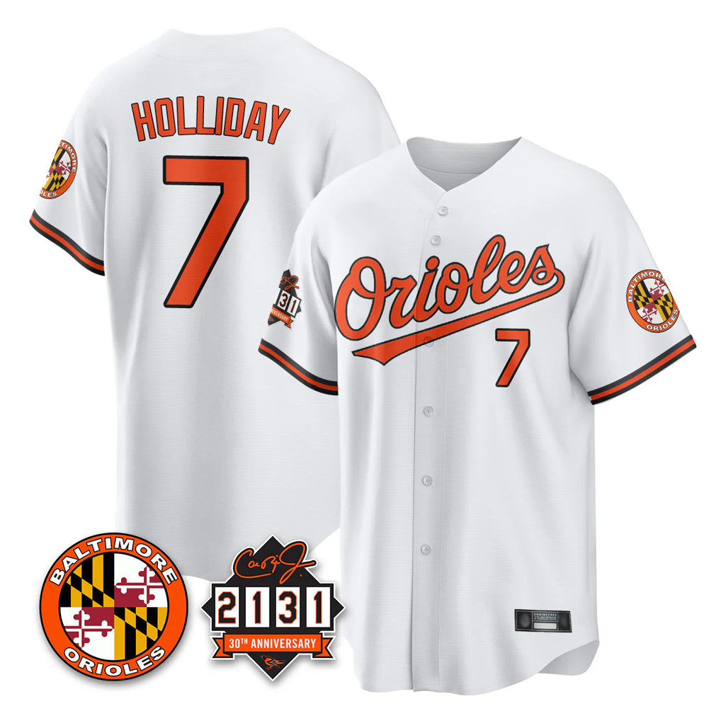 Baltimore Orioles #7 Jackson Holliday Player White HeidiMiller 30th Anniversary of 2131 Home Game Stitched Jerseys