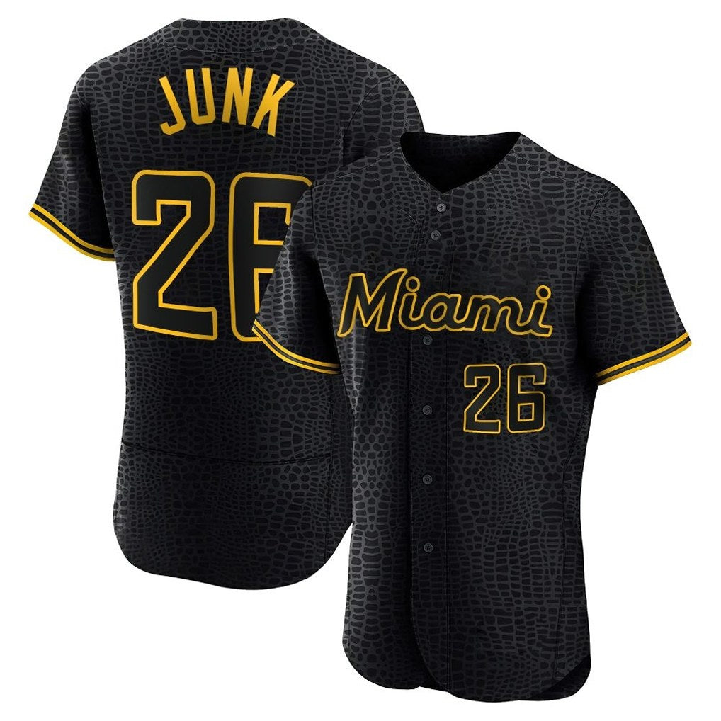 Miami Marlins #26 Janson Junk Player Black HeidiMiller Snake Skin City Home Limited Elite Stitched Jerseys