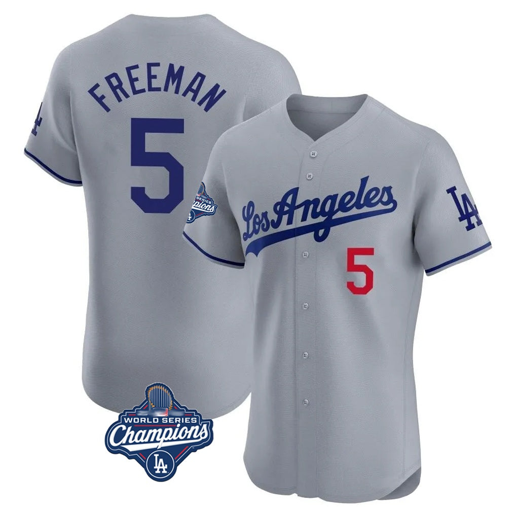 Los Angeles Dodgers #5 Freddie Freeman Player Gray HeidiMiller World Series Meet Limited Elite Home Stitched Jerseys