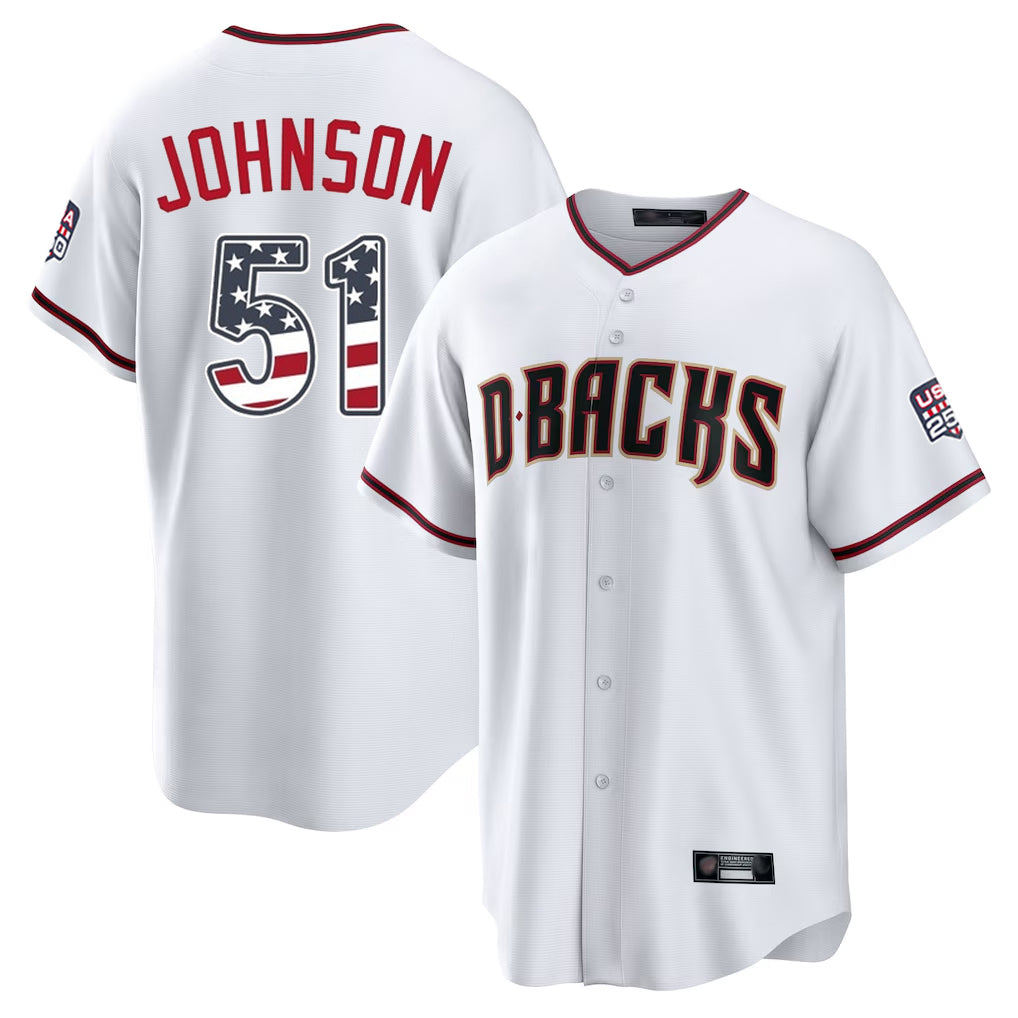 Arizona Diamondbacks #51 Randy Johnson Player White HeidiMiller USA 250 Fourth of July Home Game Stitched Jerseys