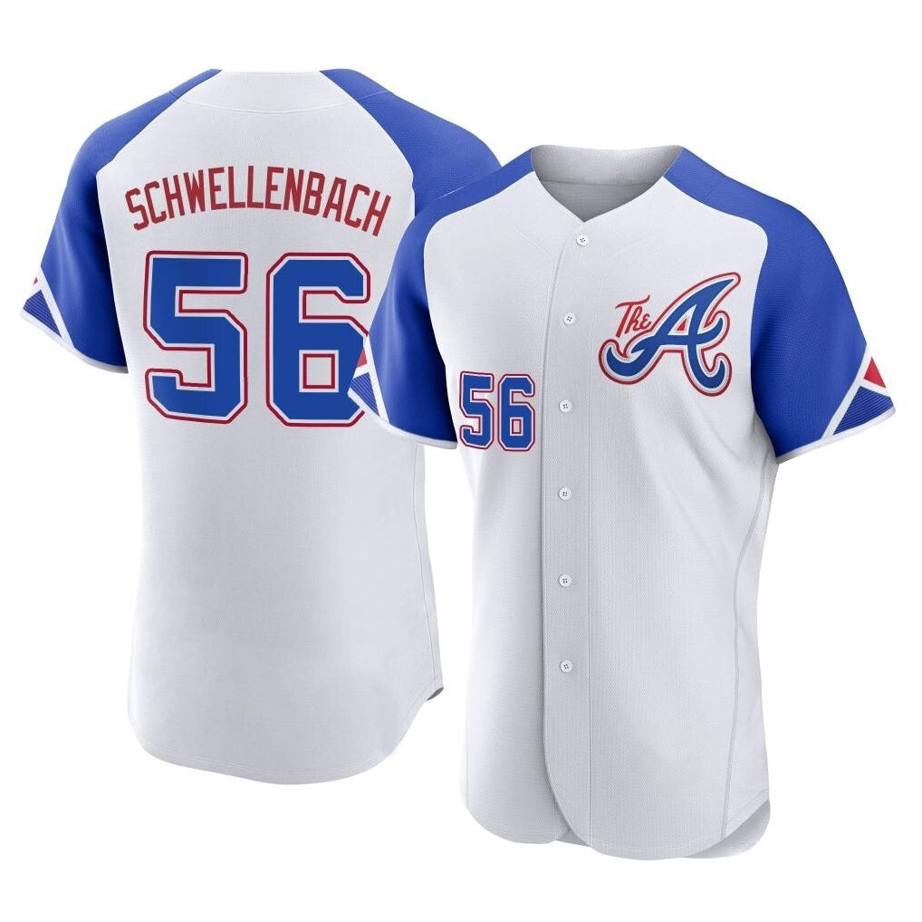 Atlanta Braves #56 Spencer Schwellenbach Player White HeidiMiller City Connect Limited Elite Home Game Stitched Jerseys