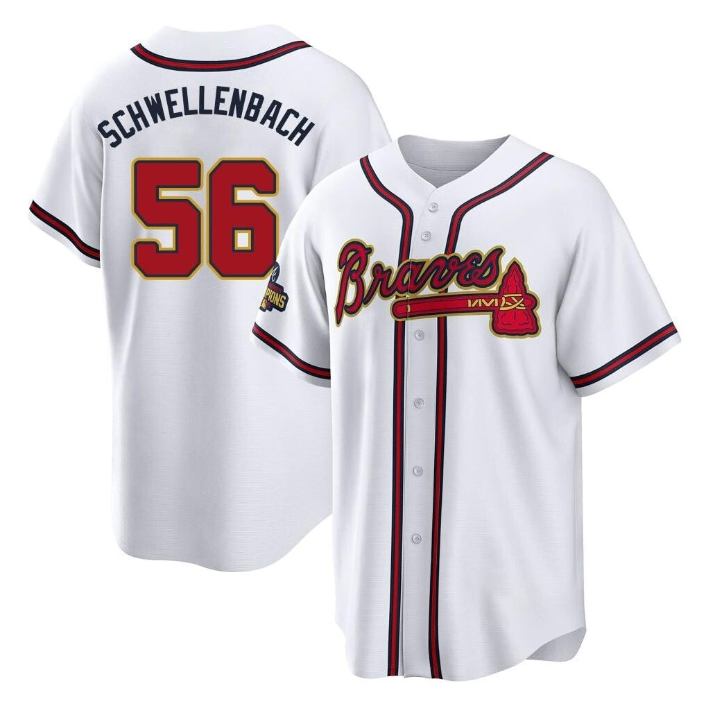 Atlanta Braves #56 Spencer Schwellenbach Player White Gold HeidiMiller Home Game Stitched Jerseys
