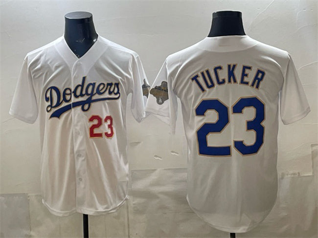 Los Angeles Dodgers #23 Kyle Tucker White HeidiMiller 2026 Gold Collection Stadium Stitched Jersey