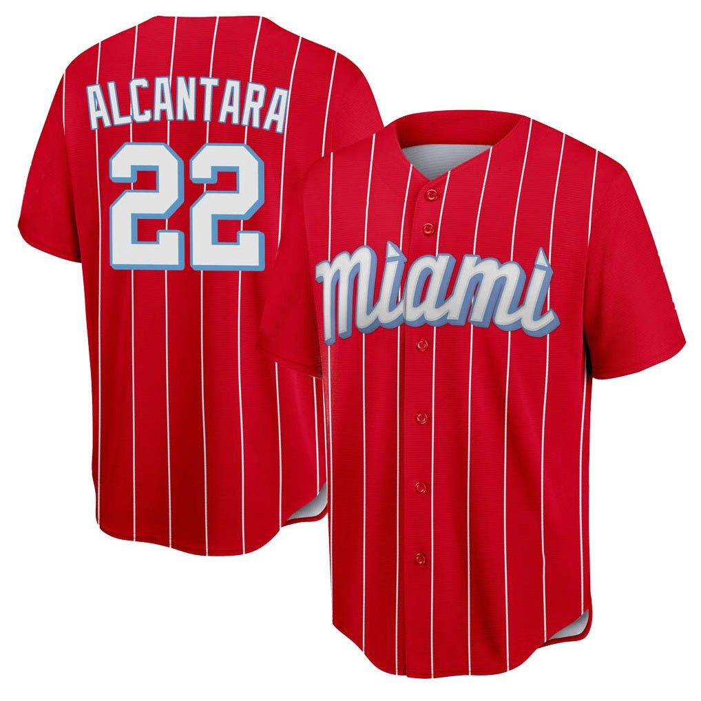 Miami Marlins #22 Sandy Alcantara Player Red HeidiMiller City Connect Home Game Stitched Jerseys