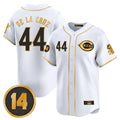 Cincinnati Reds #44 Elly De La Cruz Player White-Gold HeidiMiller Vapor Premier Limited Home Stitched Jerseys