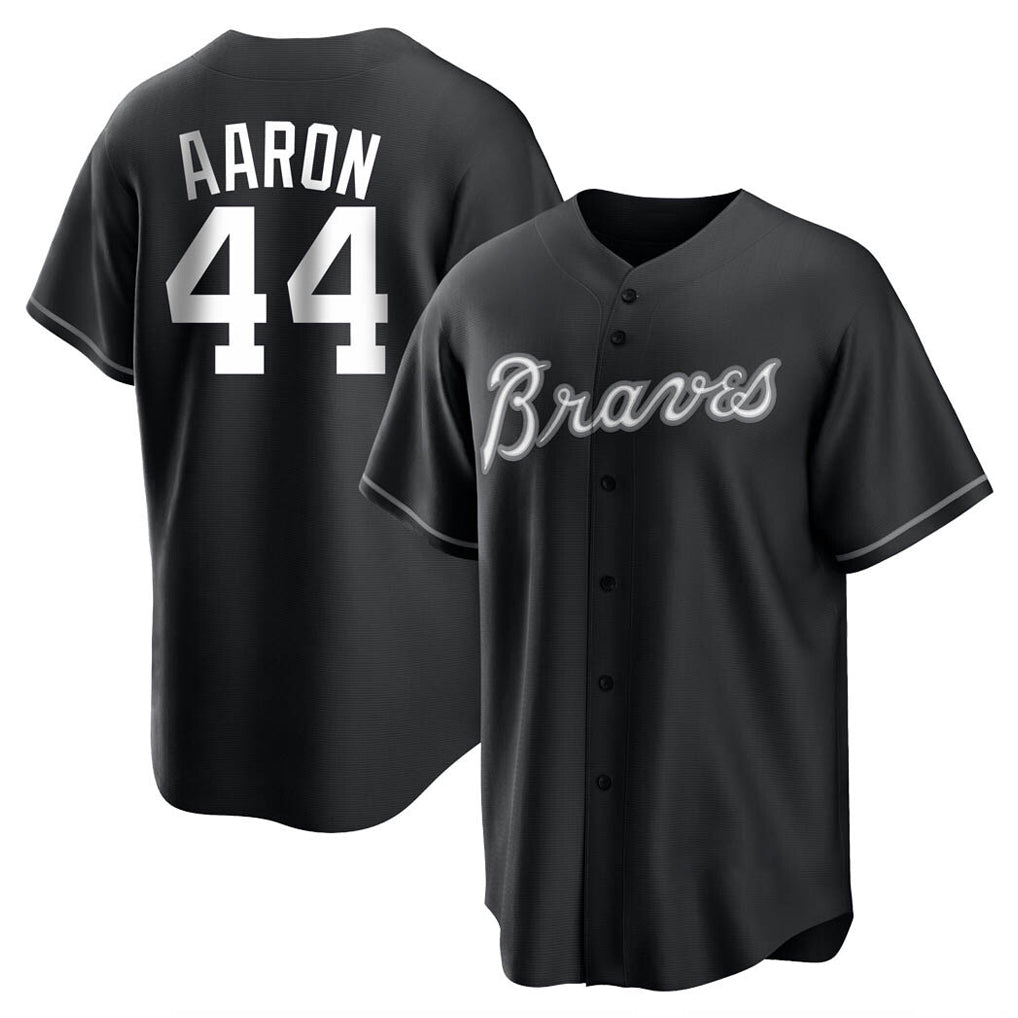 Atlanta Braves #44 Hank Aaron Player Black HeidiMiller Home Game Stitched Jerseys