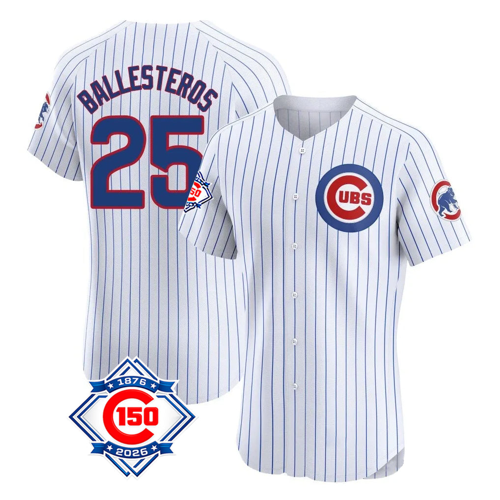 Chicago Cubs #25 Moises Ballesteros Player White HeidiMiller 150th Anniversary Limited Elite Home Game Stitched Jerseys