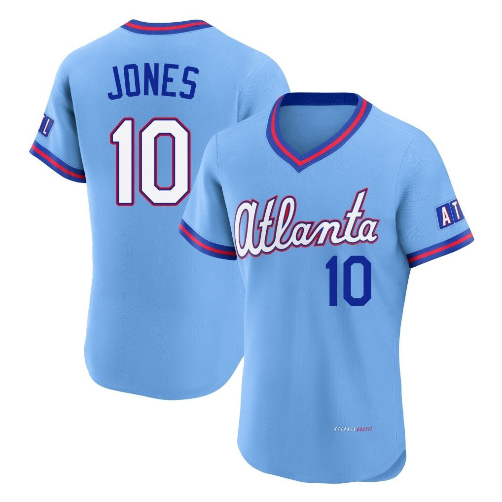 Atlanta Braves #10 Chipper Jones Player Powder Blue HeidiMiller 2026 City Connect T-shirt Limited Elite Home Game Stitched Jerseys