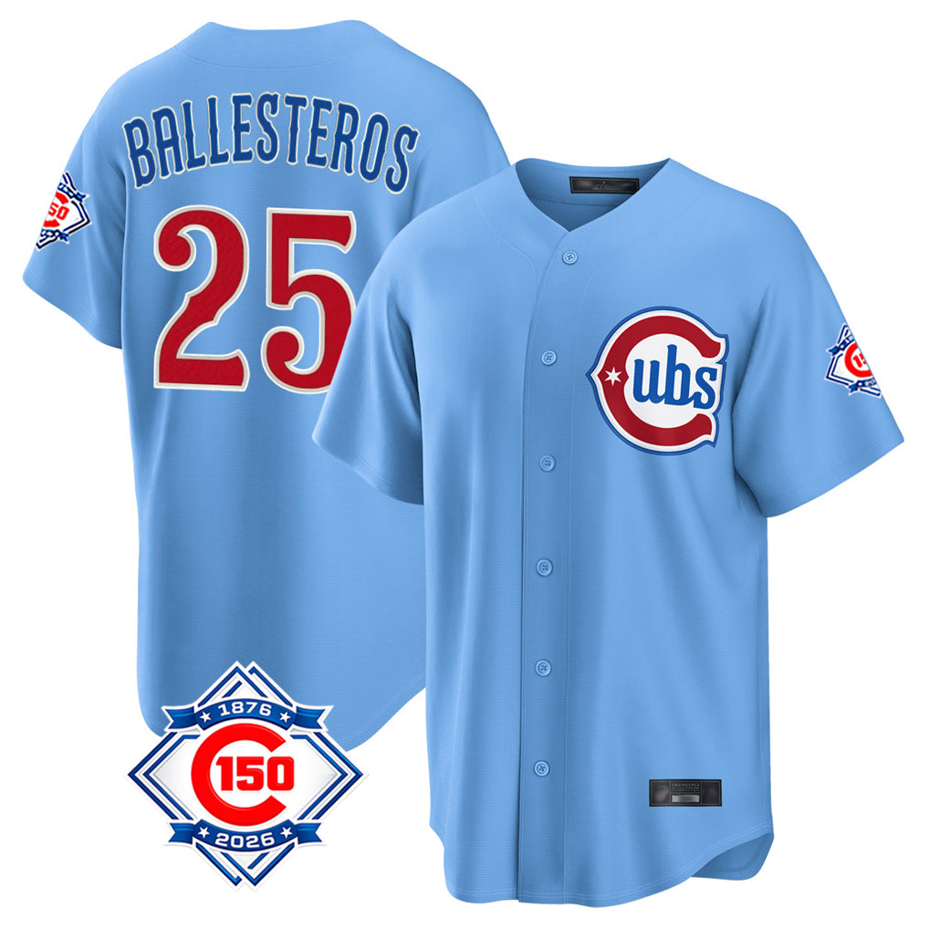 Chicago Cubs #25 Moises Ballesteros Player Light Blue HeidiMiller 150th Anniversary Home Game Stitched Jerseys