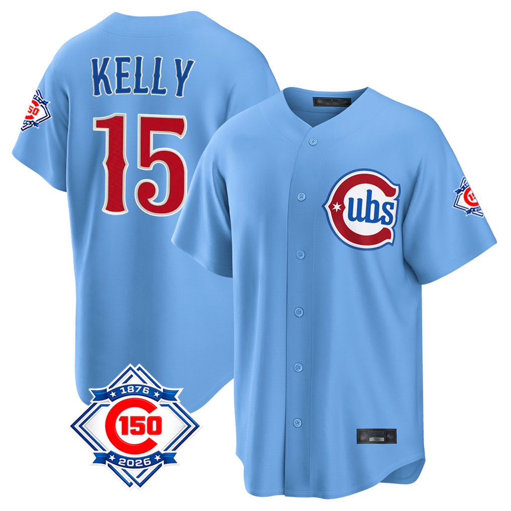 Chicago Cubs #15 Carson Kelly Player Light Blue HeidiMiller 150th Anniversary Home Game Stitched Jerseys