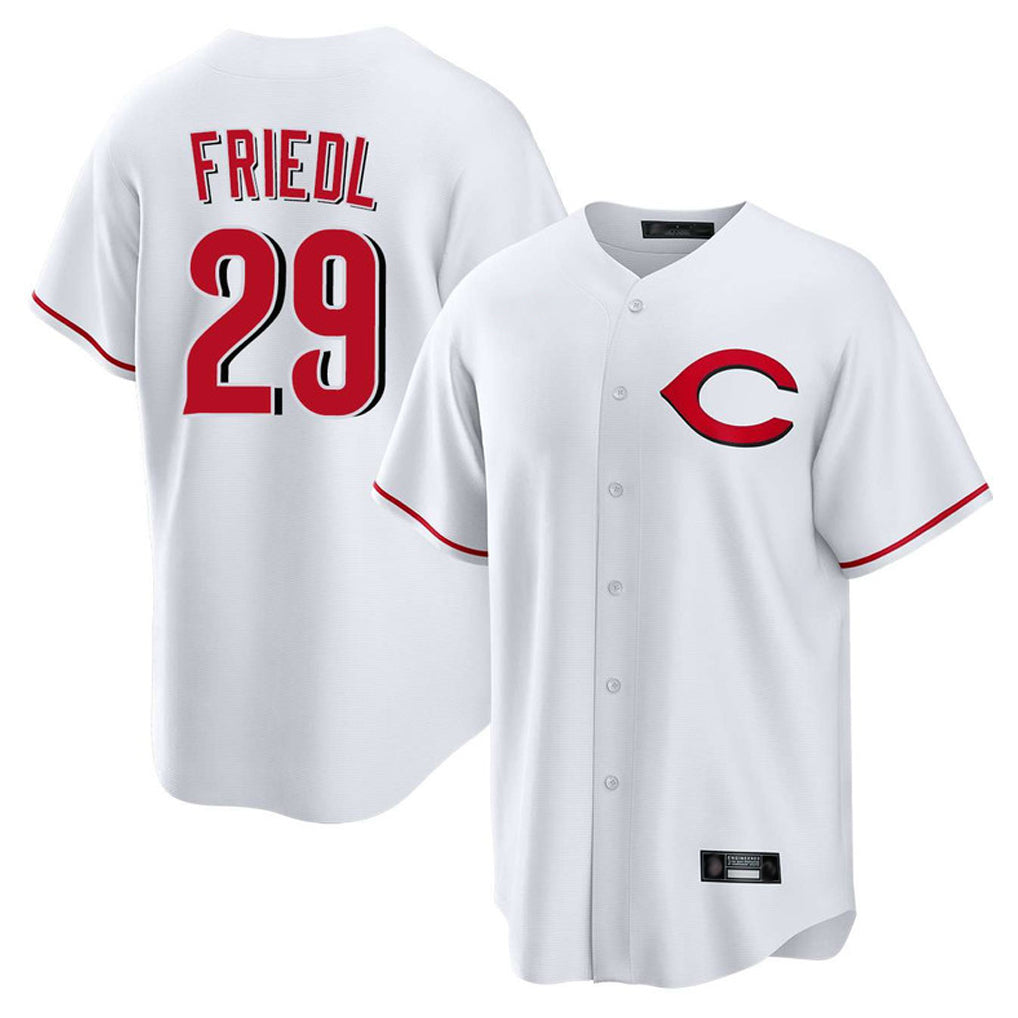 Cincinnati Reds #29 TJ Friedl Player White HeidiMiller Home Game Stitched Jerseys