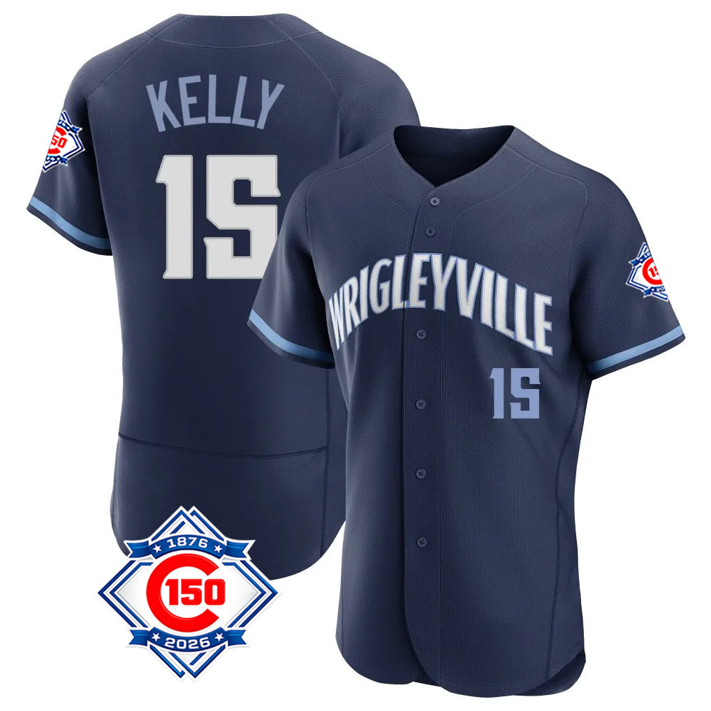 Chicago Cubs #15 Carson Kelly Player Navy HeidiMiller City Connect 150th Anniversary Limited Elite Home Stitched Jerseys