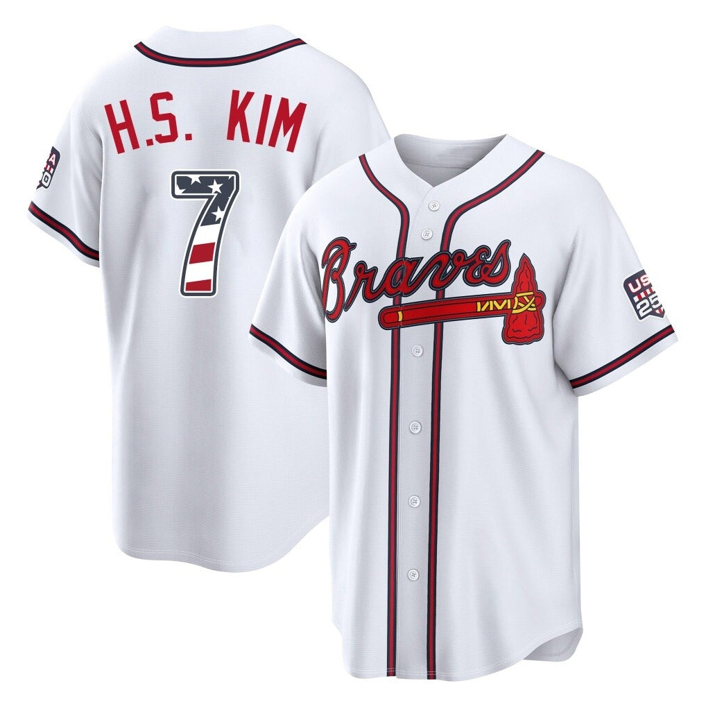 Atlanta Braves #7 Ha-Seong Kim Player White HeidiMiller USA 250 Fourth Of July Limited Home Game Stitched Jerseys