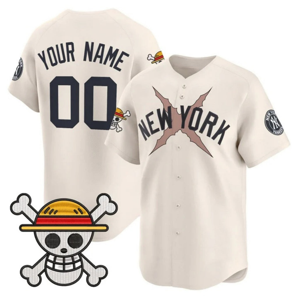 Custom New York Yankees x One Piece Cream HeidiMiller Vapor Premier Limited Jersey - Stitched