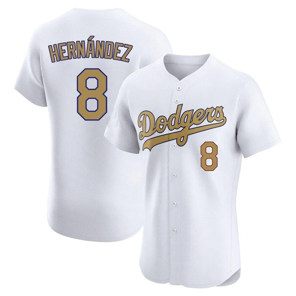 Los Angeles Dodgers #8 Enrique Hern¨¢ndez Player White Gold HeidiMiller Limited Elite Home Stitched Jerseys