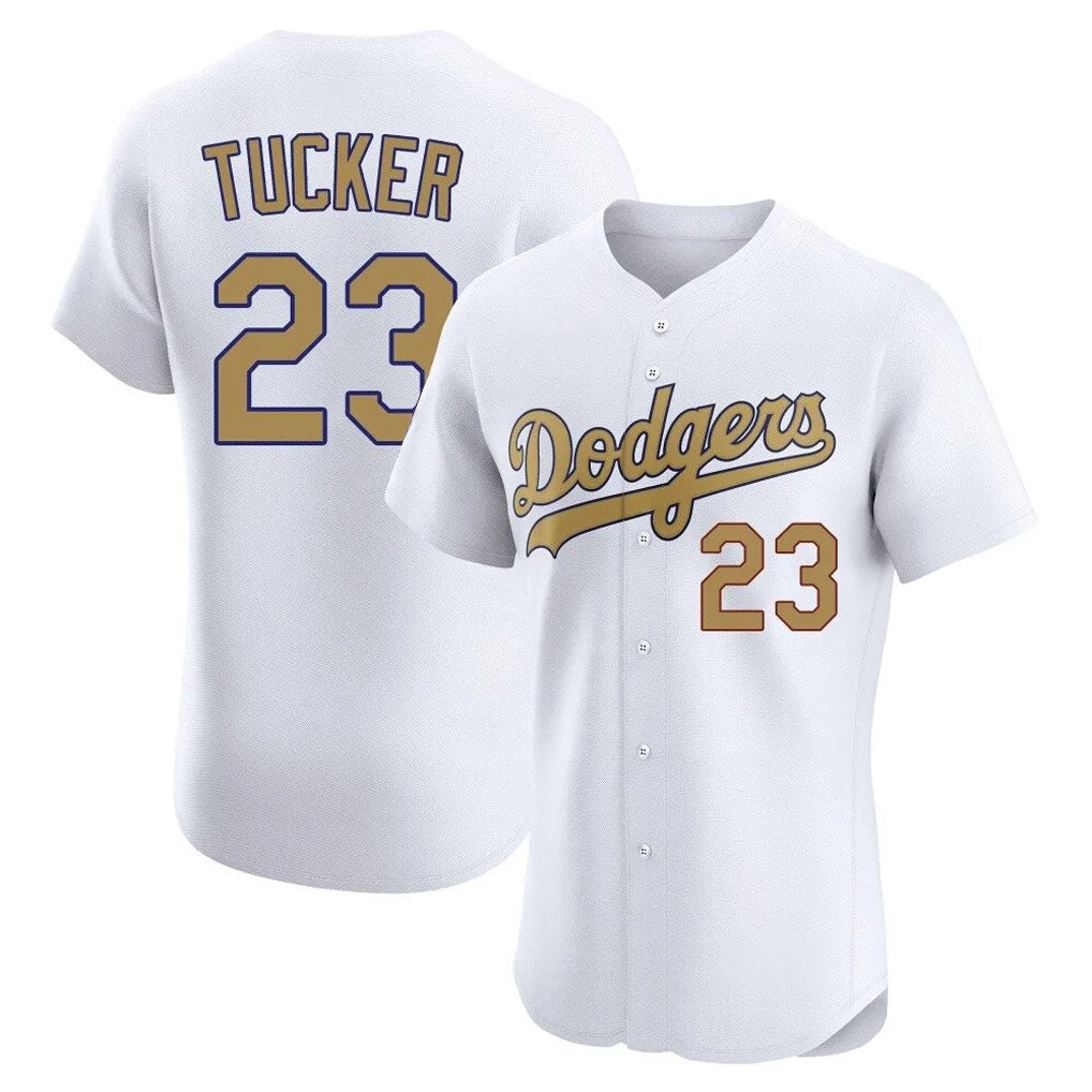 Los Angeles Dodgers #23 Kyle Tucker Player White Gold HeidiMiller Limited Elite Home Stitched Jerseys