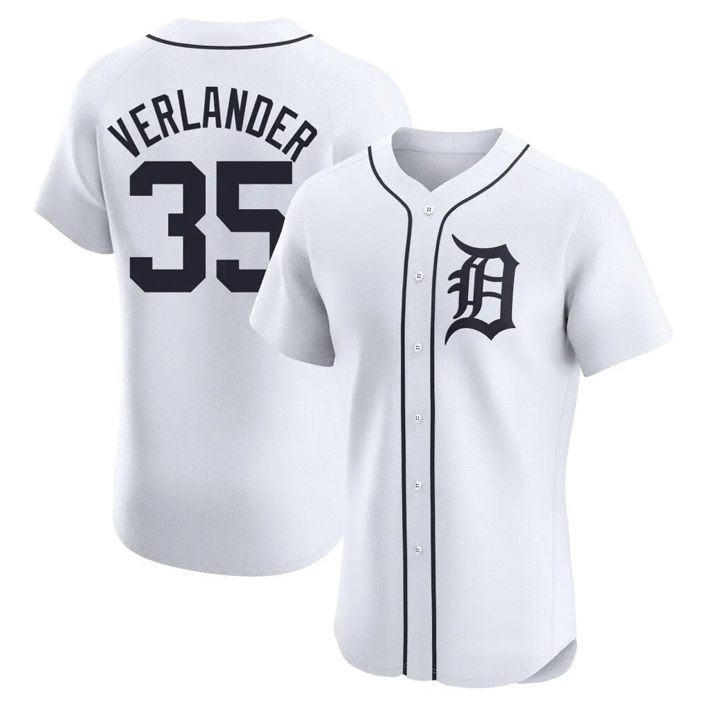 Detroit Tigers #35 Justin Verlander Player White HeidiMiller Limited Elite Home Stitched Jerseys