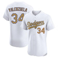 Los Angeles Dodgers #34 Fernando Valenzuela Player White Gold HeidiMiller Limited Elite Home Stitched Jerseys