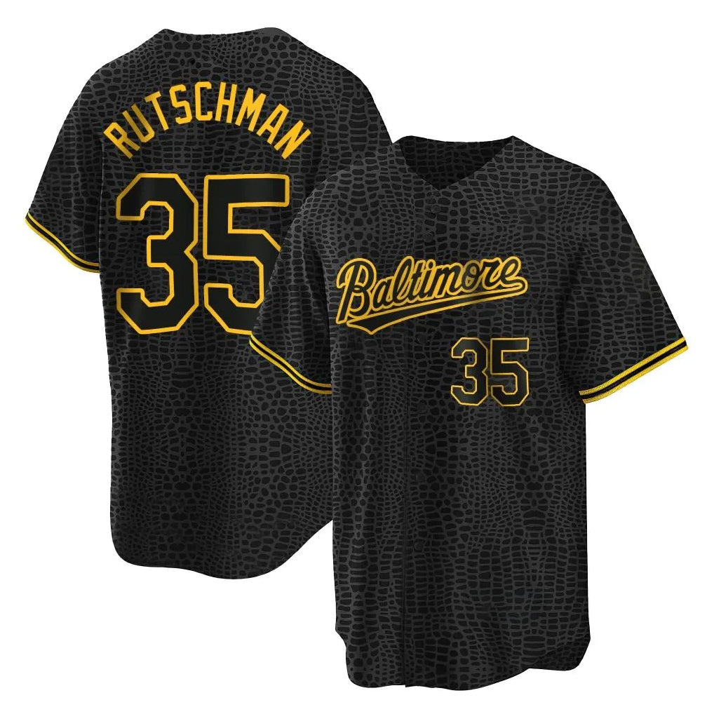 Baltimore Orioles #35 Adley Rutschman Player Black HeidiMiller Snake Skin City Home Game Stitched Jerseys