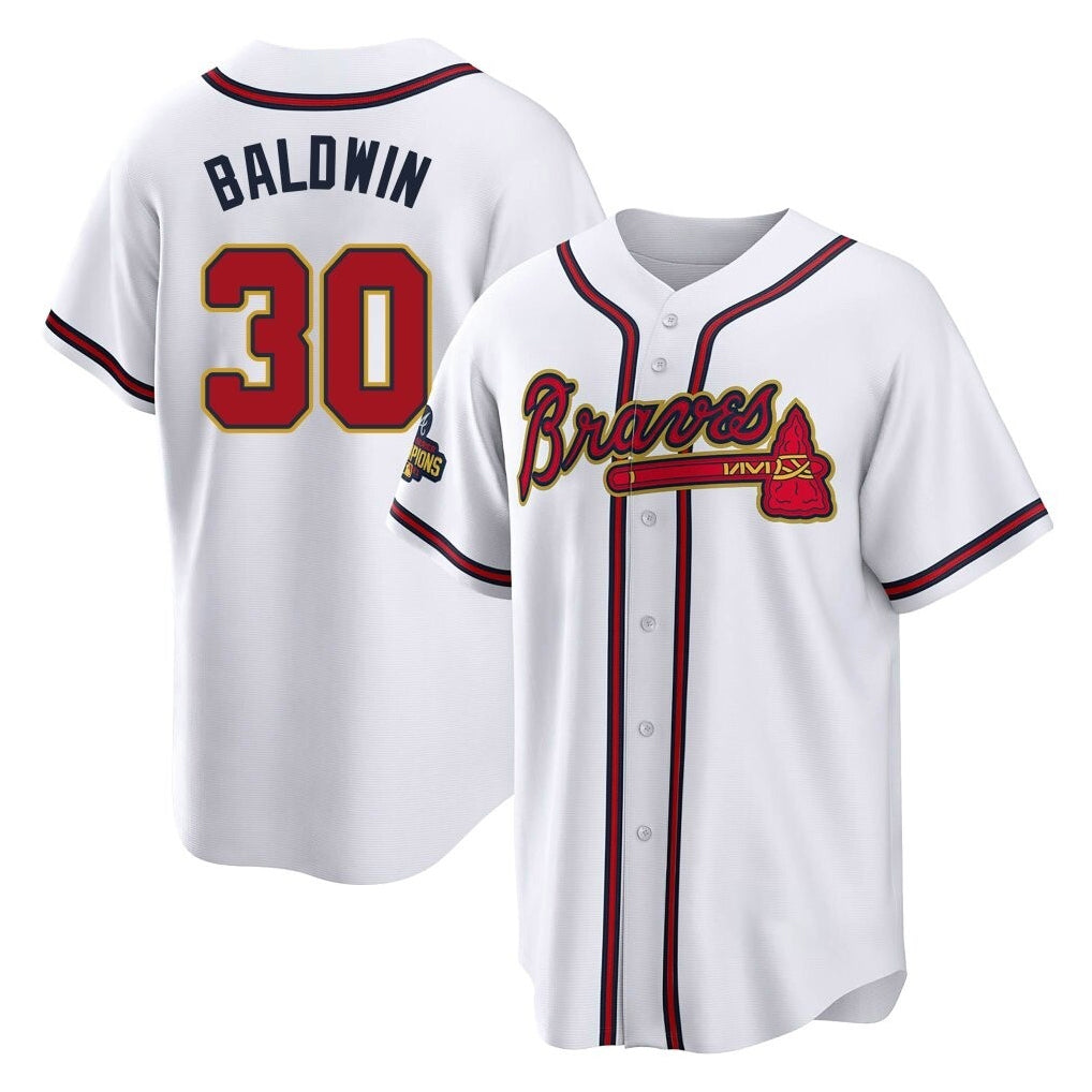 Atlanta Braves #30 Drake Baldwin Player White Gold HeidiMiller Home Game Stitched Jerseys