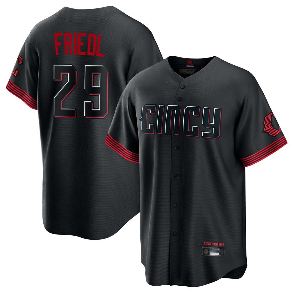 Cincinnati Reds #29 TJ Friedl Player Black HeidiMiller City Connect Home Game Stitched Jerseys