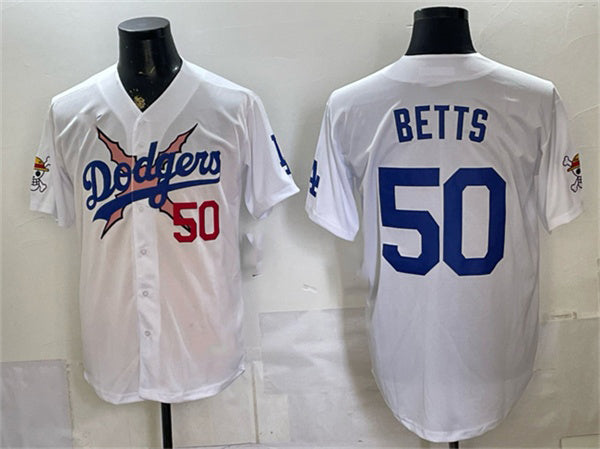 Los Angeles Dodgers x One Piece #50 Mookie Betts White HeidiMiller Vapor Premier Limited Stitched Jersey