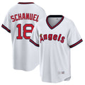 Los Angeles Angels #18 Nolan Schanuel Player White HeidiMiller T-shirt Home Game Stitched Jerseys