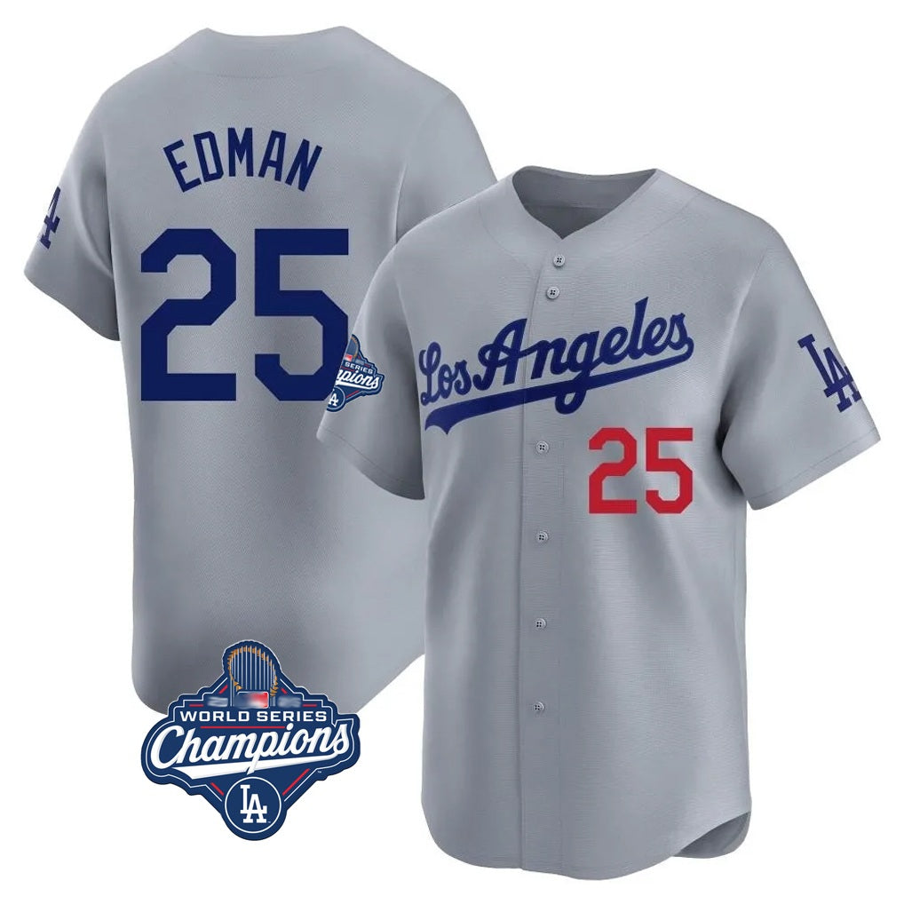 Los Angeles Dodgers #25 Tommy Edman Player Gray HeidiMiller World Series Meet Limited Home Stitched Jerseys